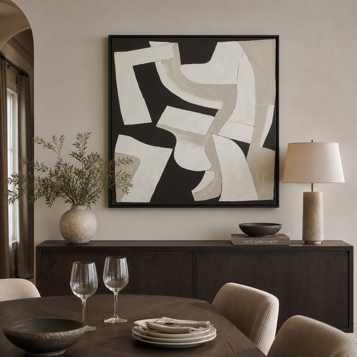 Canvas Textured Off-White Abstract Wall Art | Pine Frame UK