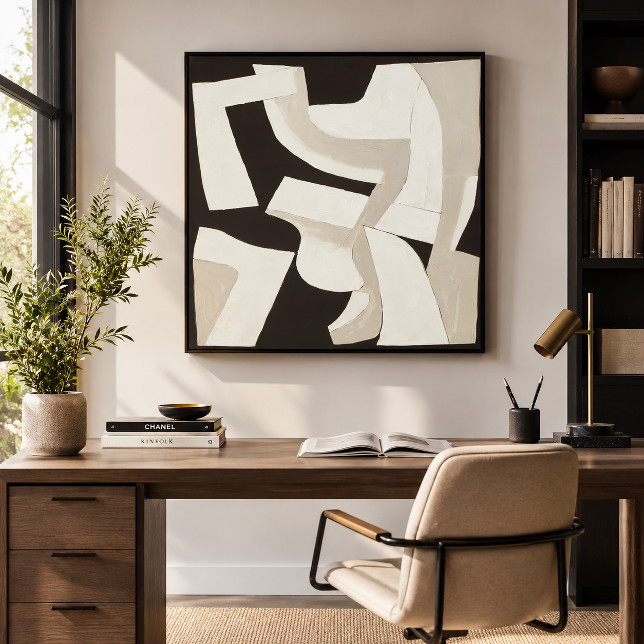 Canvas Textured Off-White Abstract Wall Art | Pine Frame UK