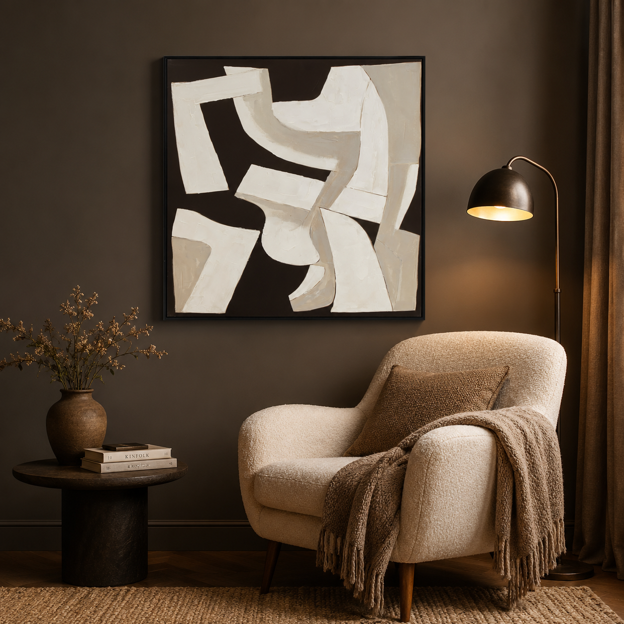 Canvas Textured Off-White Abstract Wall Art | Pine Frame UK