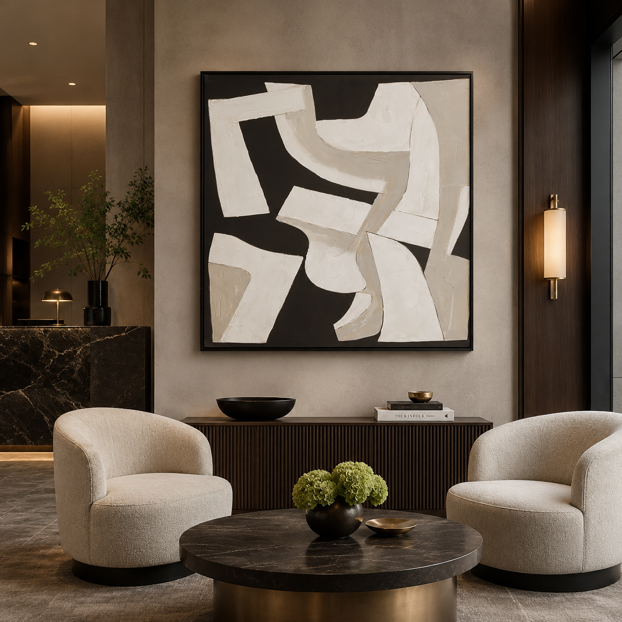 Canvas Textured Off-White Abstract Wall Art | Pine Frame UK