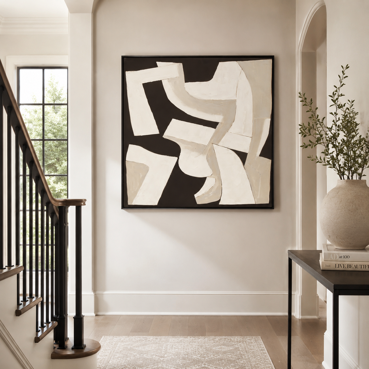Canvas Textured Off-White Abstract Wall Art | Pine Frame UK