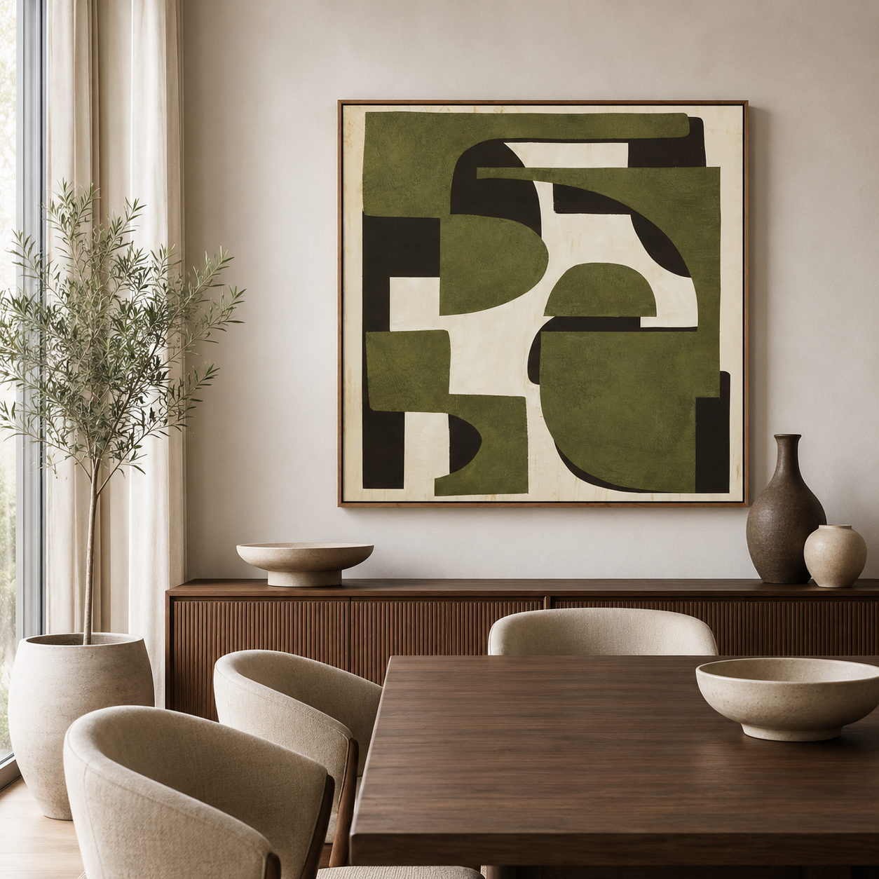 Canvas Textured Olive Green Abstract Wall Art | Pine Frame UK