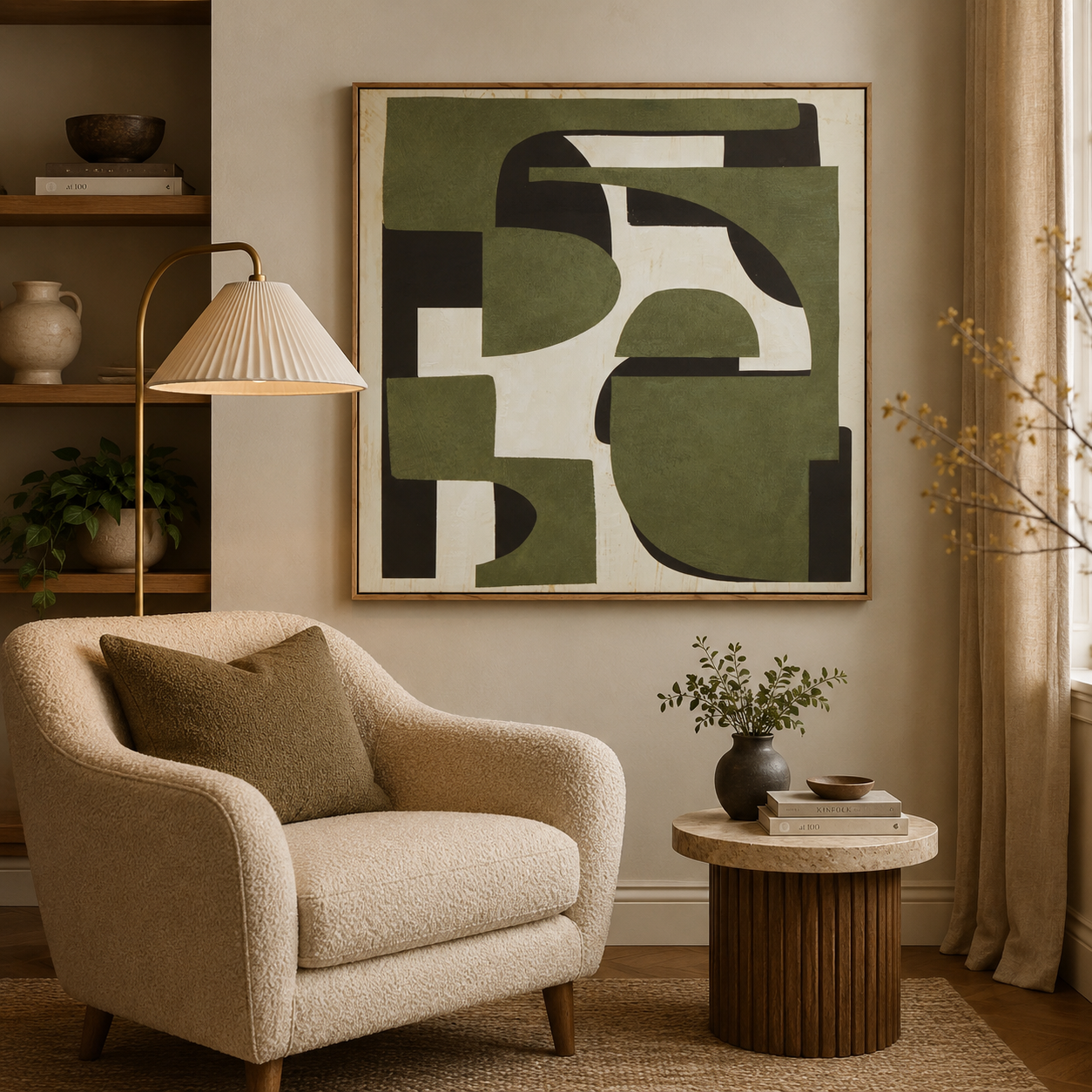 Canvas Textured Olive Green Abstract Wall Art | Pine Frame UK