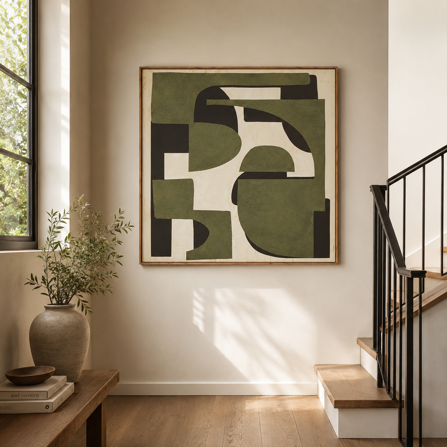 Canvas Textured Olive Green Abstract Wall Art | Pine Frame UK