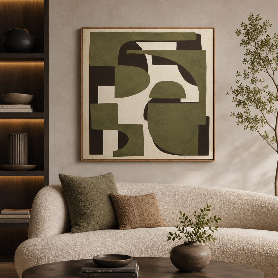 Canvas Textured Olive Green Abstract Wall Art | Pine Frame UK