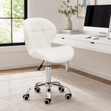 Velvet Quilted Kayla White Home Office Chair | Chrome Base UK