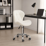 Velvet Quilted Kayla White Home Office Chair | Chrome Base UK