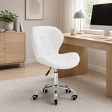 Velvet Quilted Kayla White Home Office Chair | Chrome Base UK