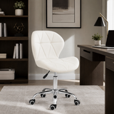 Velvet Quilted Kayla White Home Office Chair | Chrome Base UK