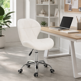 Velvet Quilted Kayla White Home Office Chair | Chrome Base UK