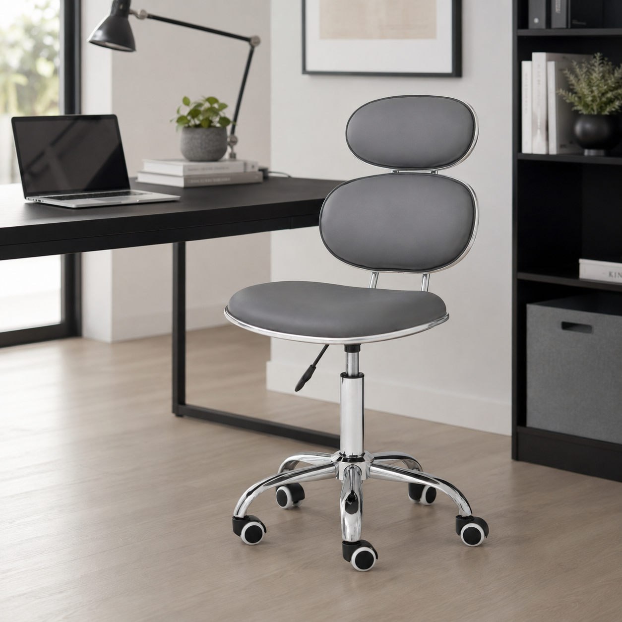 PU Leather Jaasiel Grey Home Office Chair | Swivel Castors UK