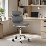 PU Leather Jaasiel Grey Home Office Chair | Swivel Castors UK