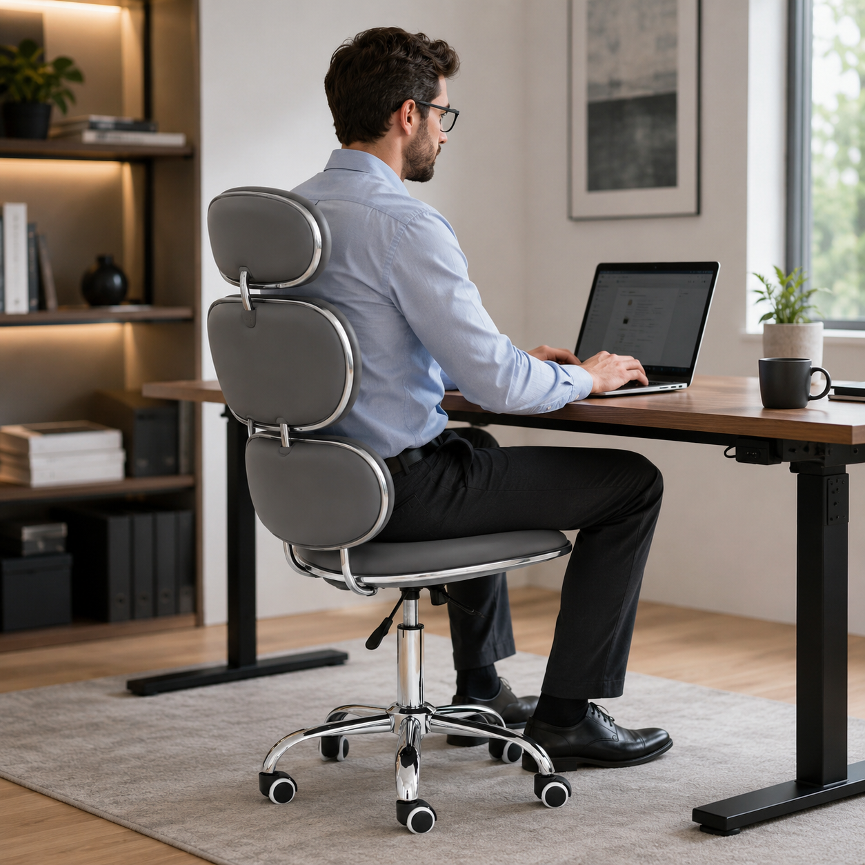 PU Leather Jaasiel Grey Home Office Chair | Swivel Castors UK