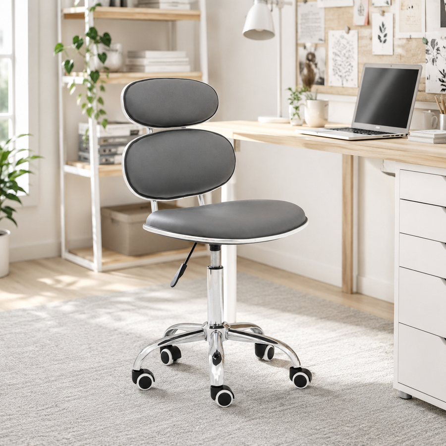 PU Leather Jaasiel Grey Home Office Chair | Swivel Castors UK