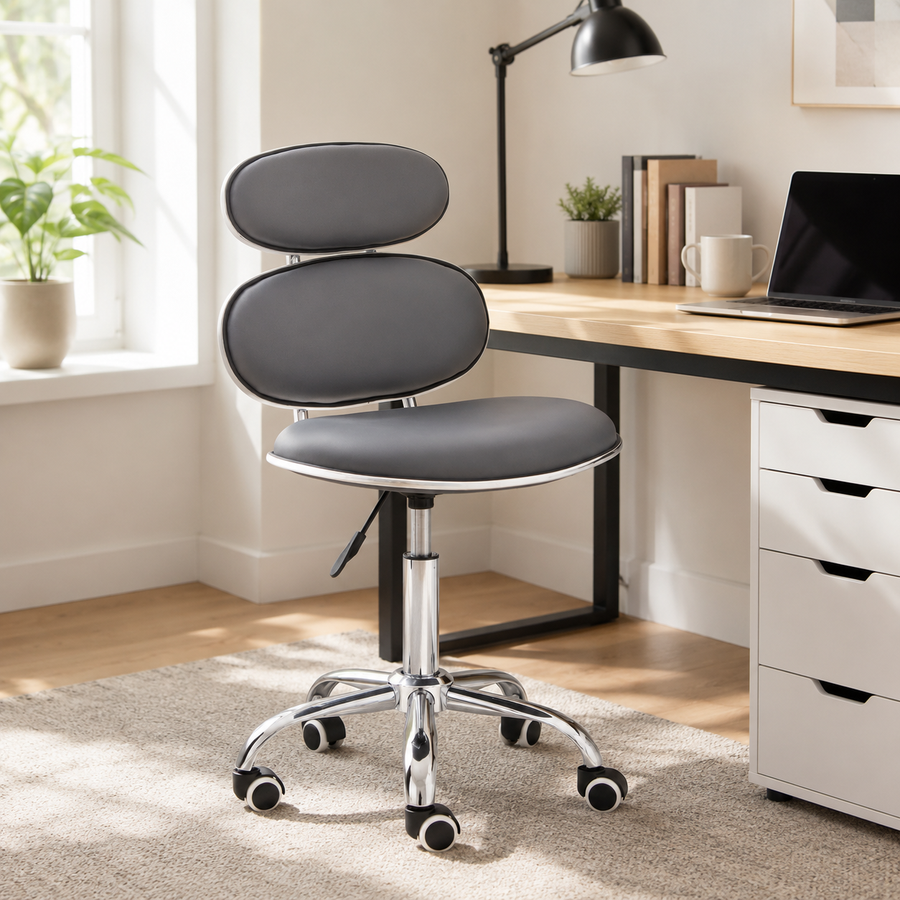 PU Leather Jaasiel Grey Home Office Chair | Swivel Castors UK