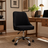 Fabric Channel-Tufted Jaasiel Black Swivel Chair | Chrome Base UK
