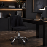 Fabric Channel-Tufted Jaasiel Black Swivel Chair | Chrome Base UK