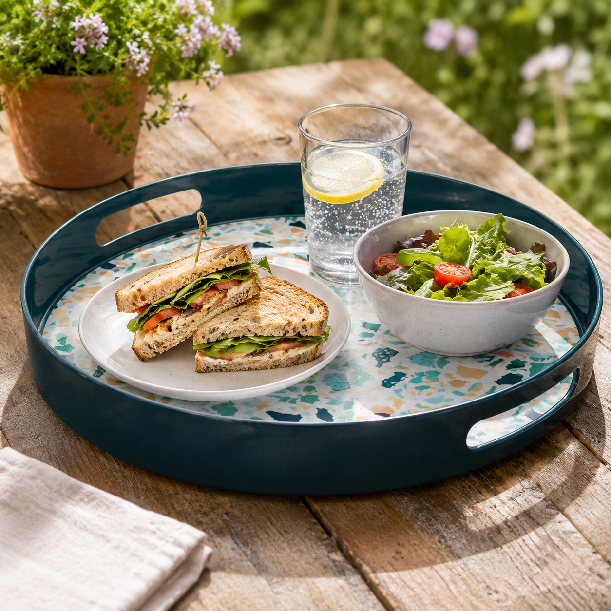 Melamine Terrazzo Pauline Round Serving Tray | Kitchen & Dining UK