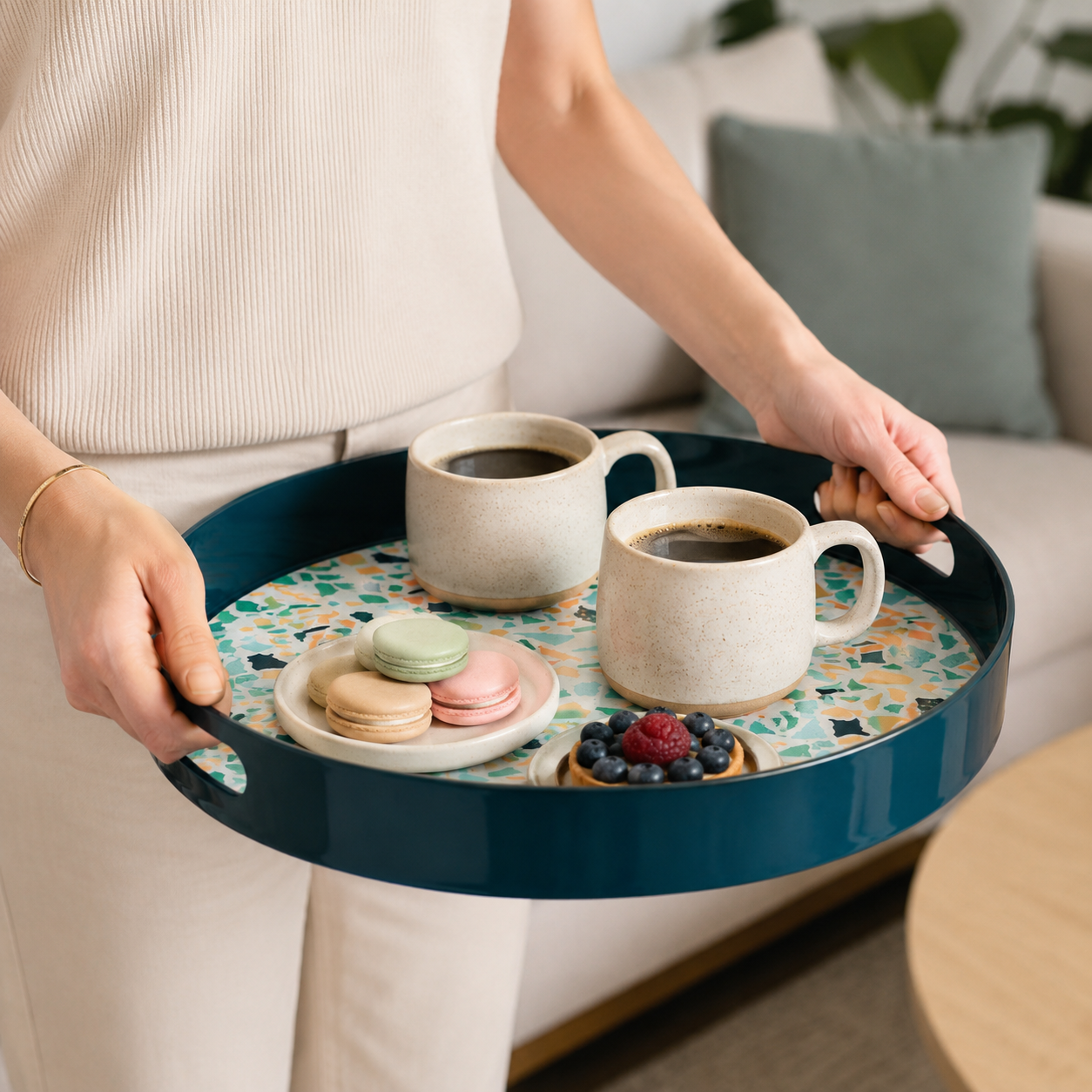 Melamine Terrazzo Pauline Round Serving Tray | Kitchen & Dining UK