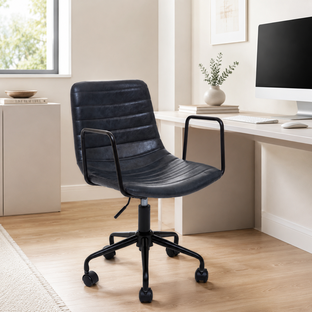 Ribbed Fabric Andre Grey Home Office Chair | Ergonomic Armrests UK