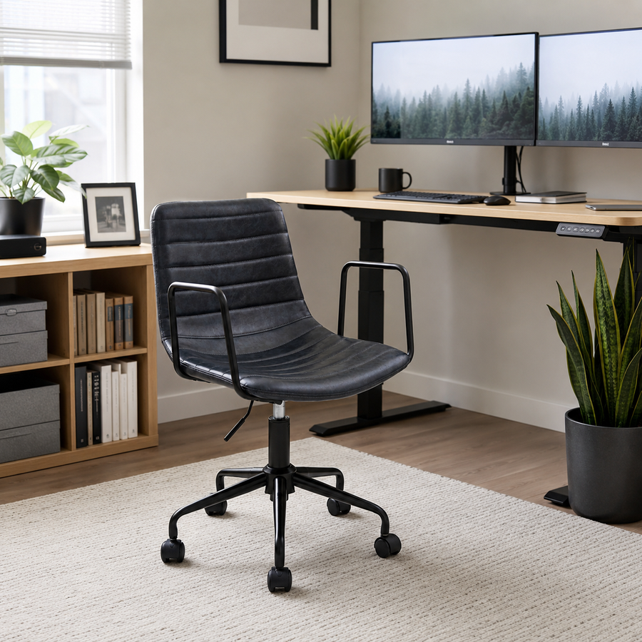Ribbed Fabric Andre Grey Home Office Chair | Ergonomic Armrests UK