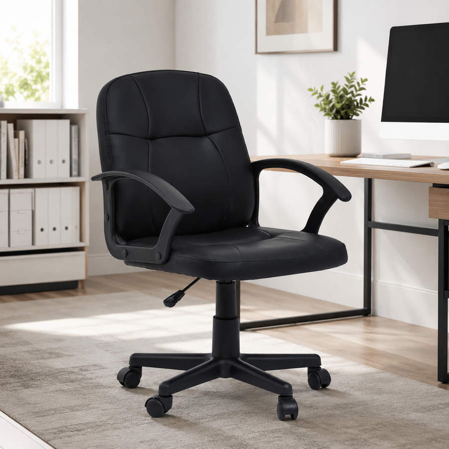 Faux Leather Mid-Back Andre Black Home Office Chair | Padded UK