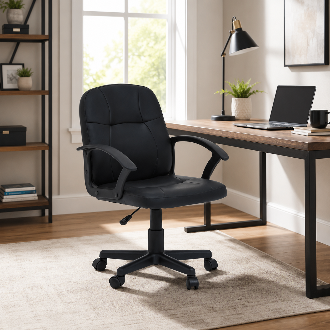Faux Leather Mid-Back Andre Black Home Office Chair | Padded UK