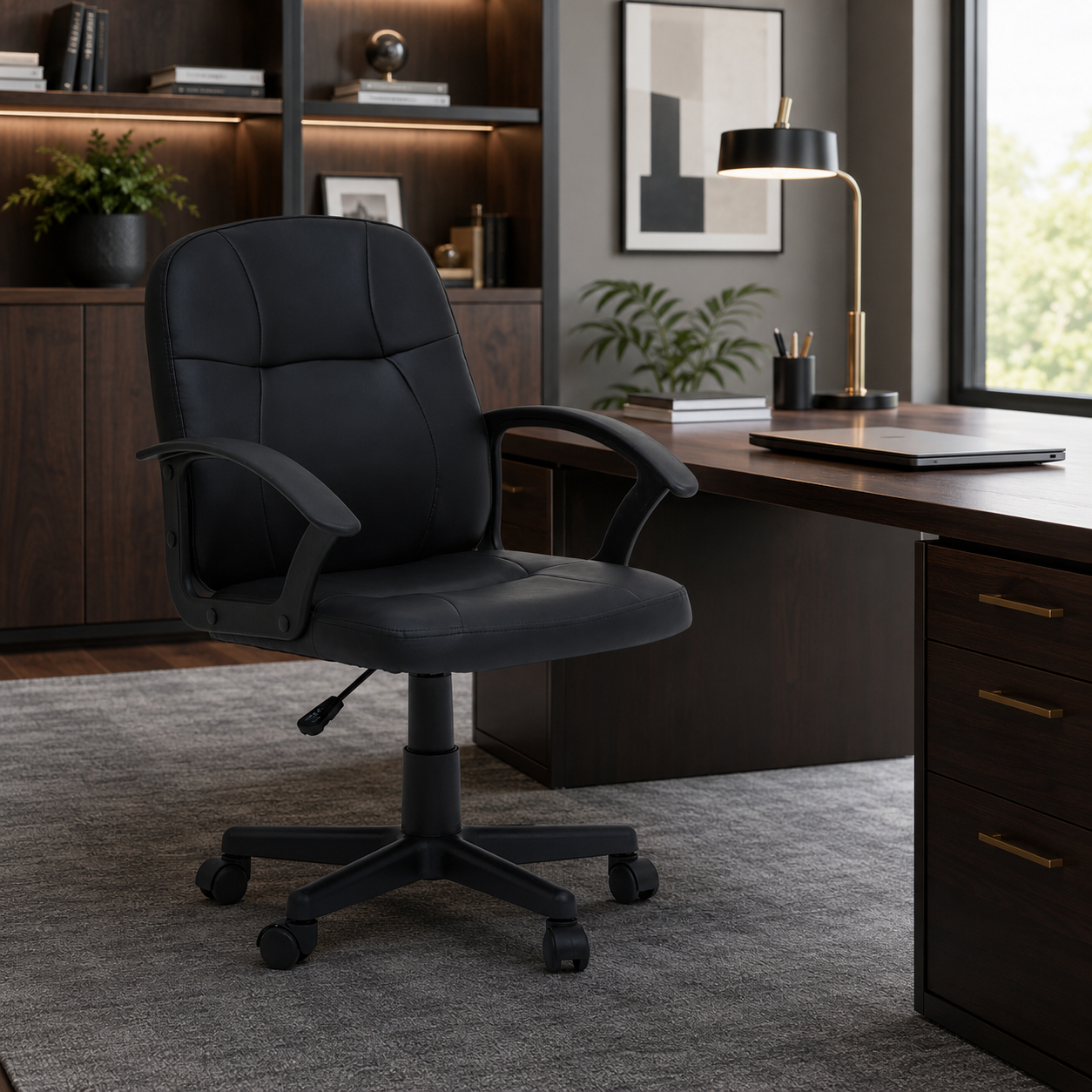 Faux Leather Mid-Back Andre Black Home Office Chair | Padded UK