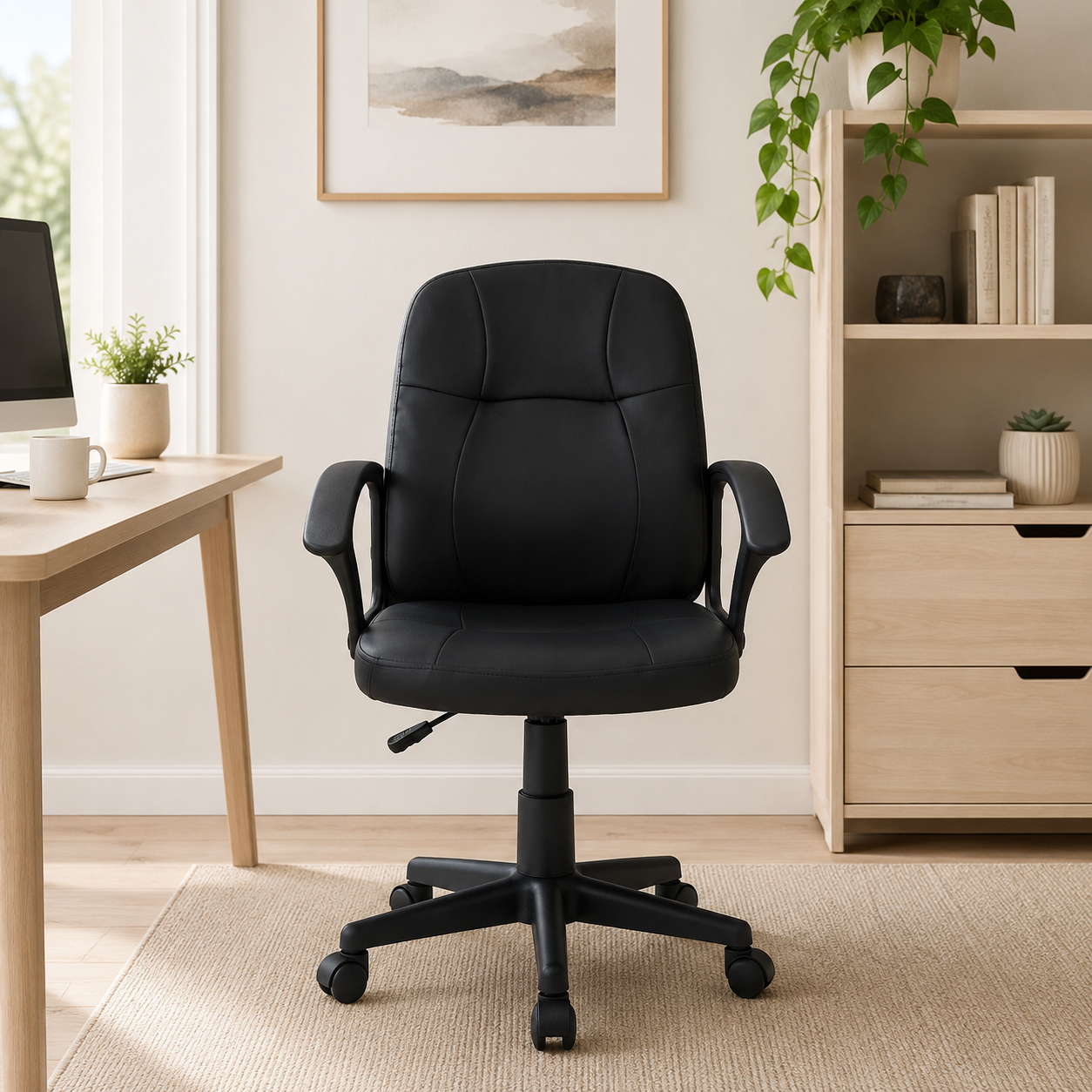 Faux Leather Mid-Back Andre Black Home Office Chair | Padded UK