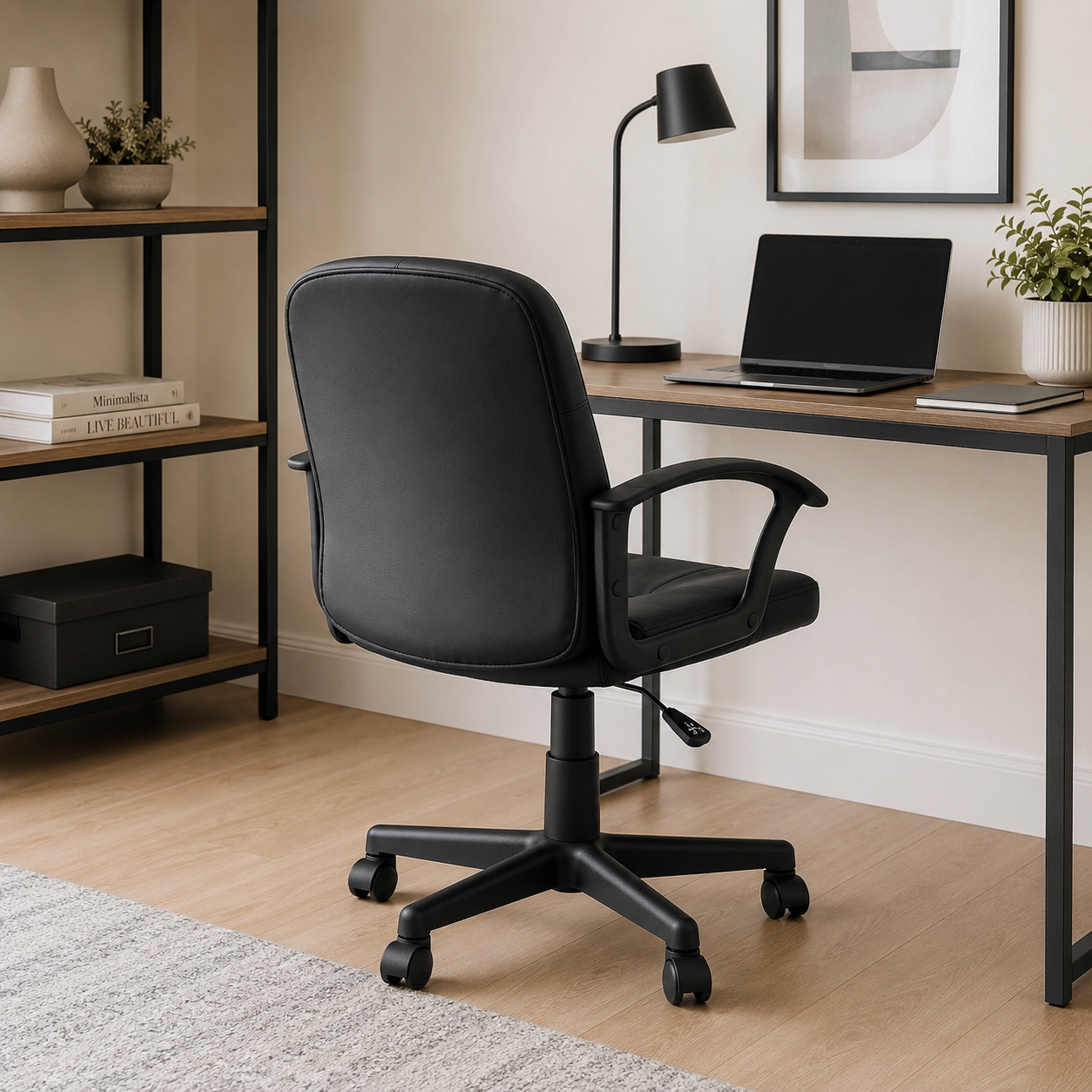 Faux Leather Mid-Back Andre Black Home Office Chair | Padded UK