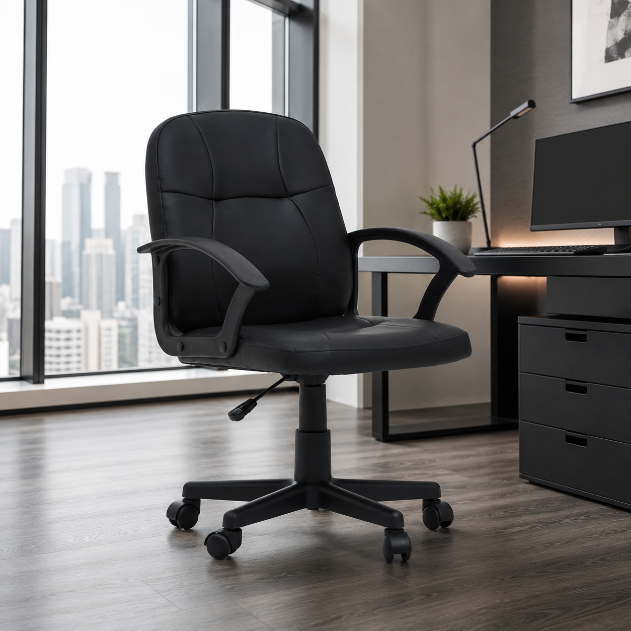 Faux Leather Mid-Back Andre Black Home Office Chair | Padded UK