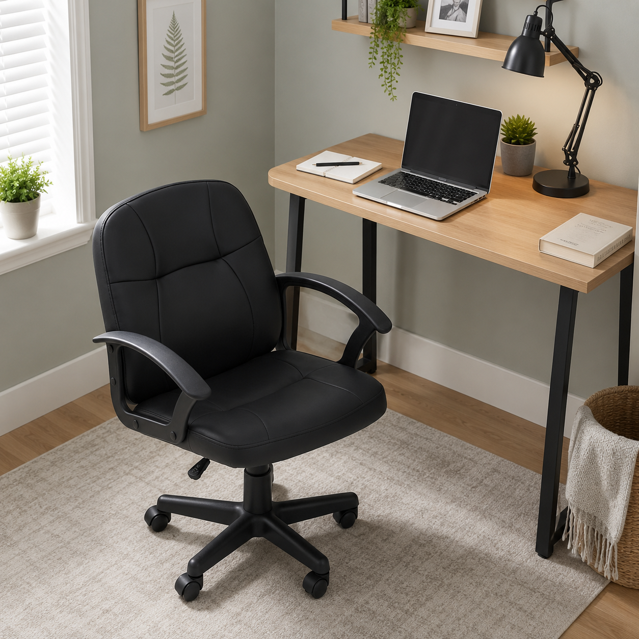 Faux Leather Mid-Back Andre Black Home Office Chair | Padded UK
