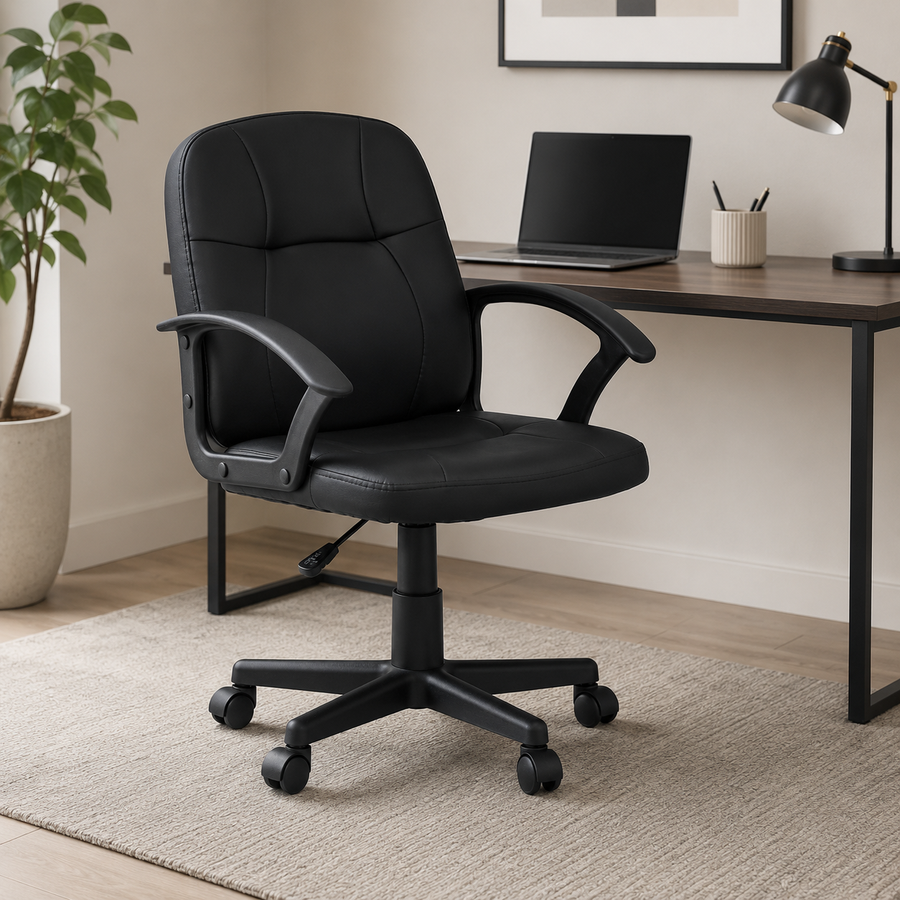 Faux Leather Mid-Back Andre Black Home Office Chair | Padded UK