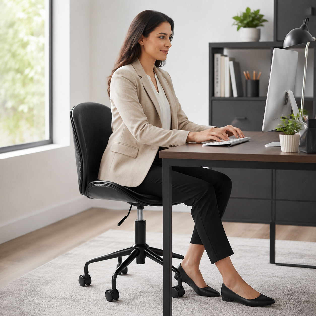 Metal Curved Andre Black Home Office Chair | Ergonomic Swivel UK