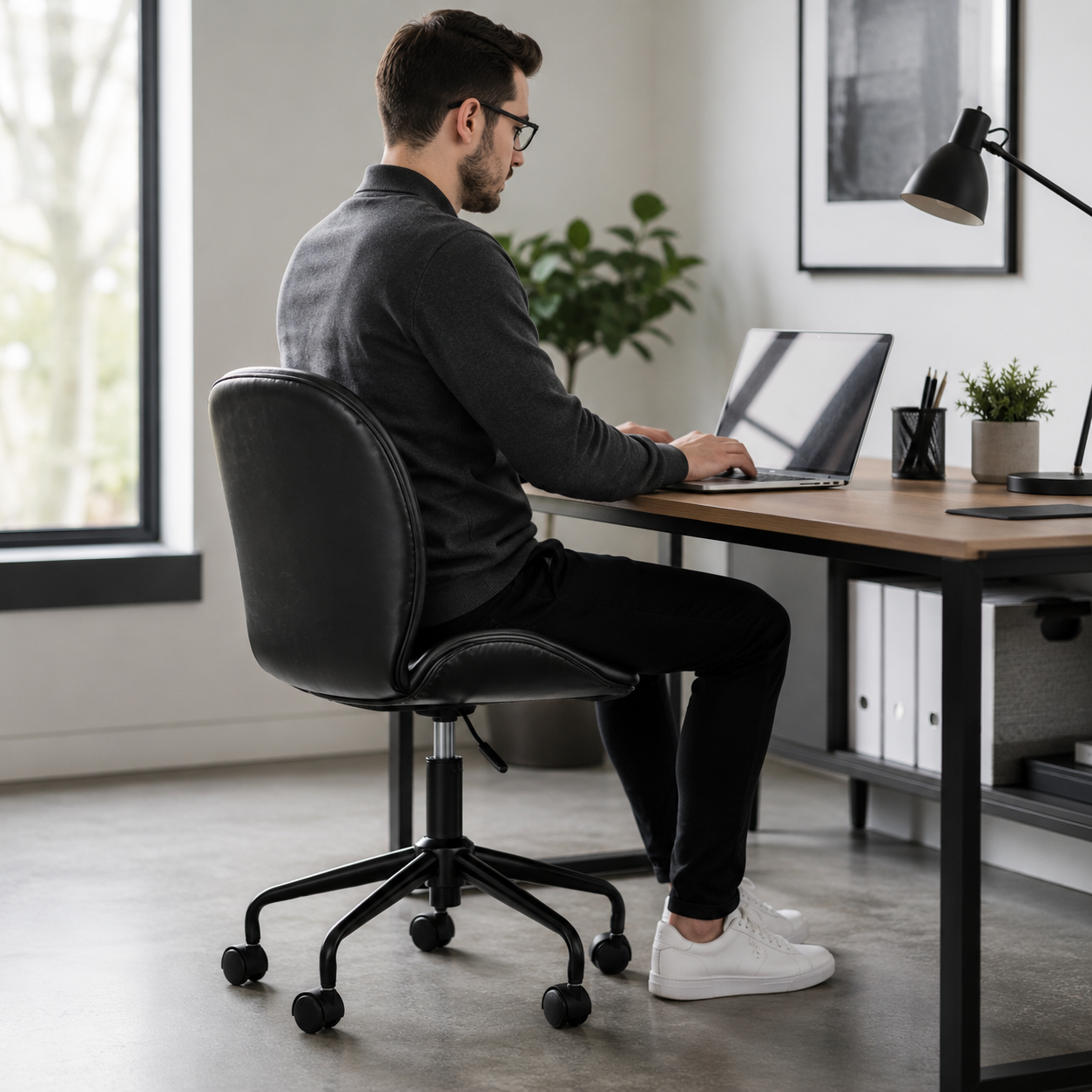 Metal Curved Andre Black Home Office Chair | Ergonomic Swivel UK