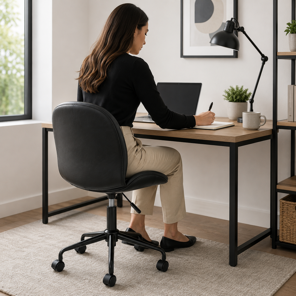 Metal Curved Andre Black Home Office Chair | Ergonomic Swivel UK