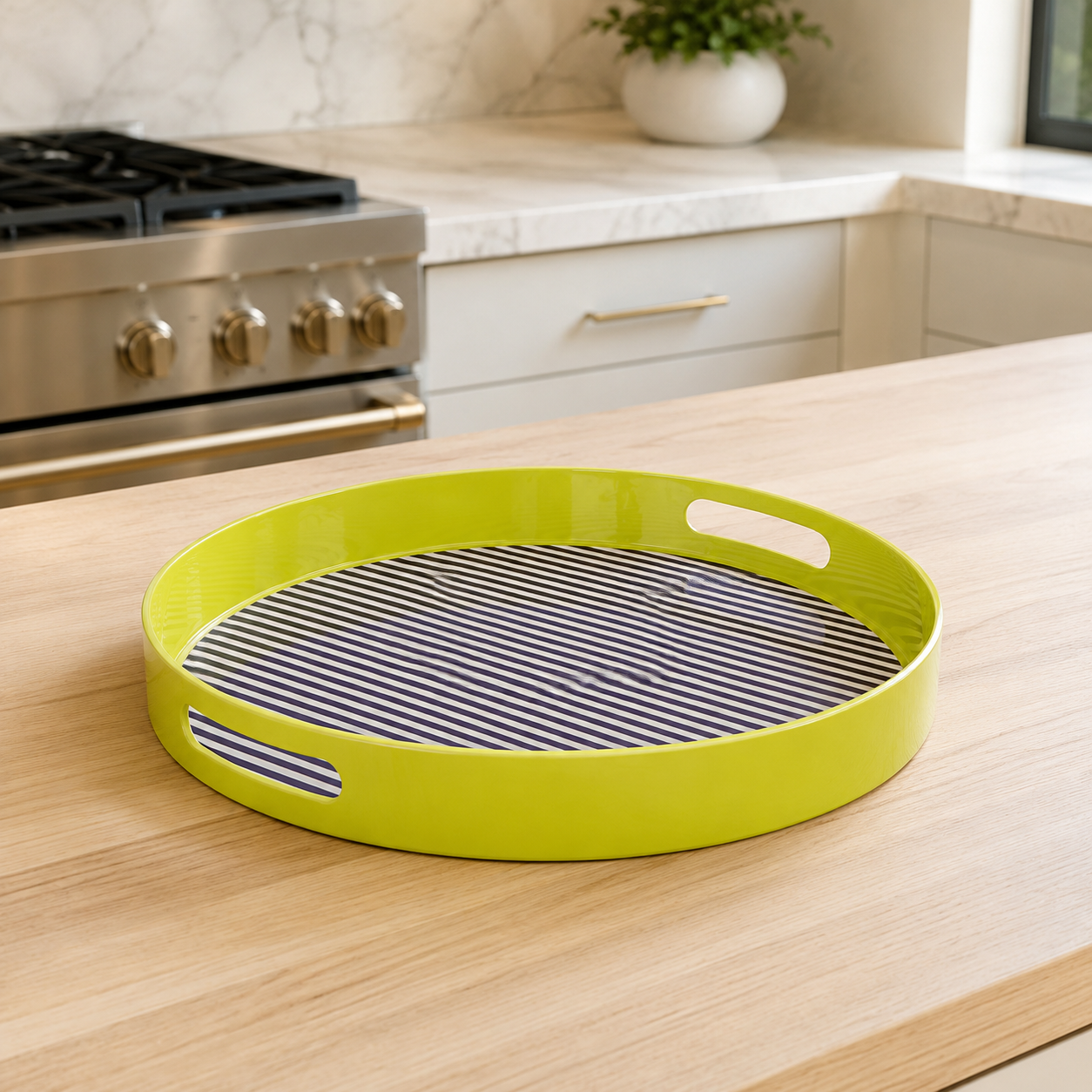 Plastic Dining Salome Stripe Tray With Handles | Indoor & Outdoor UK