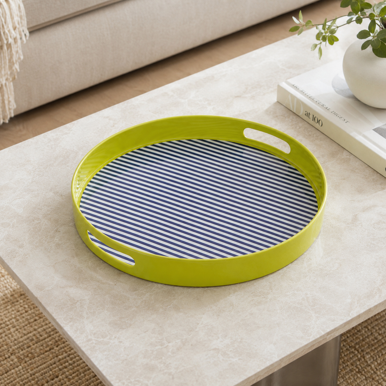 Plastic Dining Salome Stripe Tray With Handles | Indoor & Outdoor UK