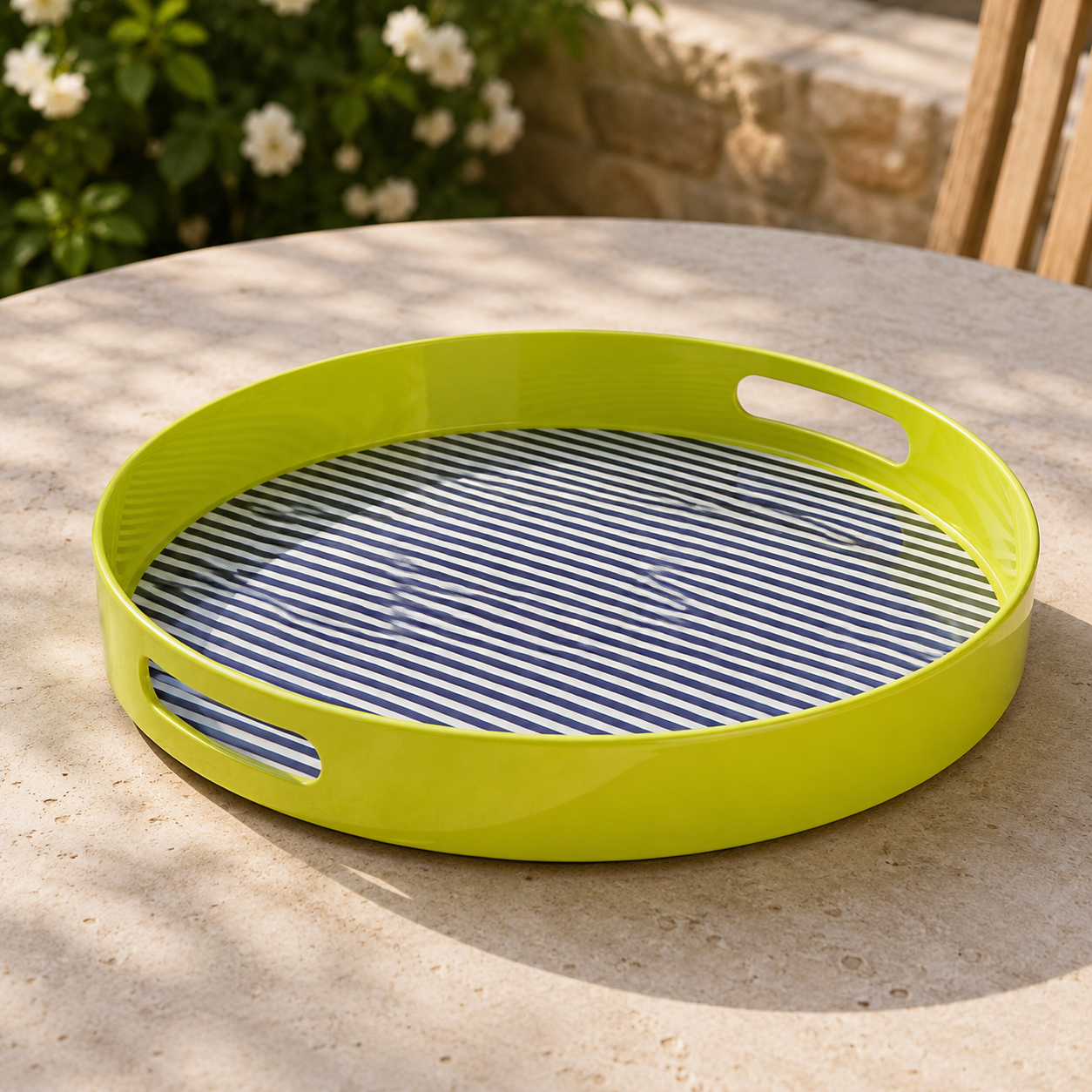 Plastic Dining Salome Stripe Tray With Handles | Indoor & Outdoor UK