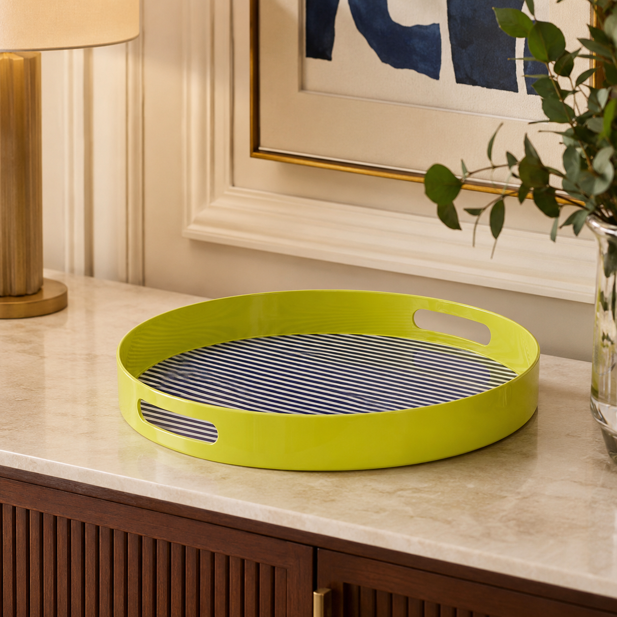 Plastic Dining Salome Stripe Tray With Handles | Indoor & Outdoor UK
