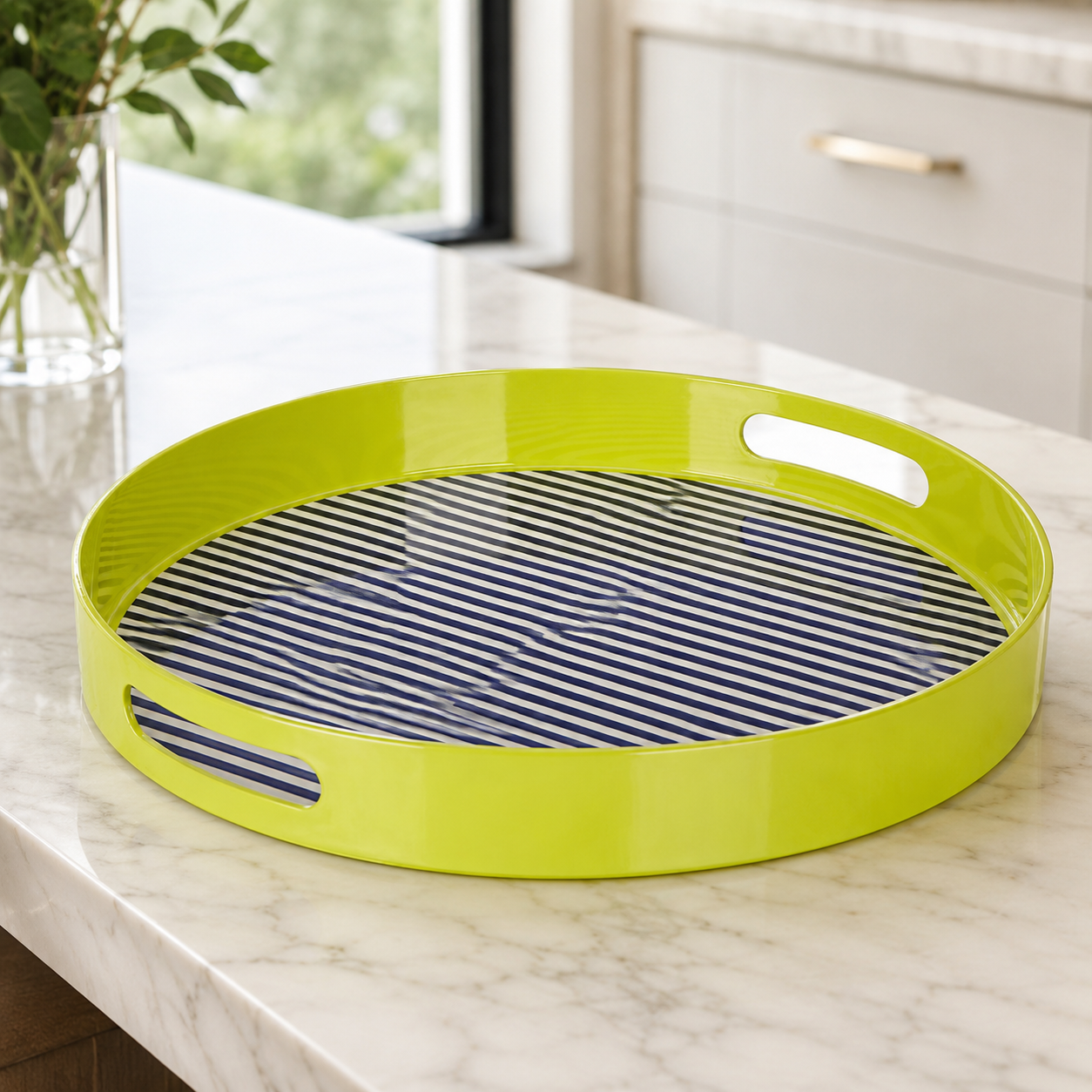 Plastic Dining Salome Stripe Tray With Handles | Indoor & Outdoor UK