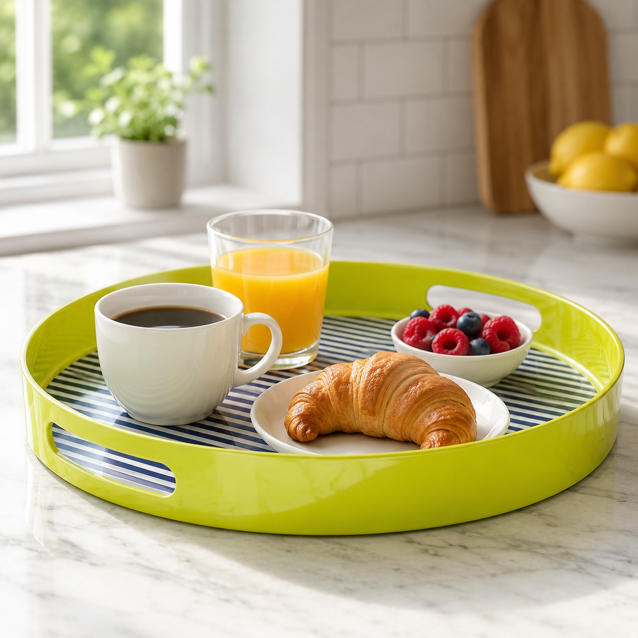 Plastic Dining Salome Stripe Tray With Handles | Indoor & Outdoor UK