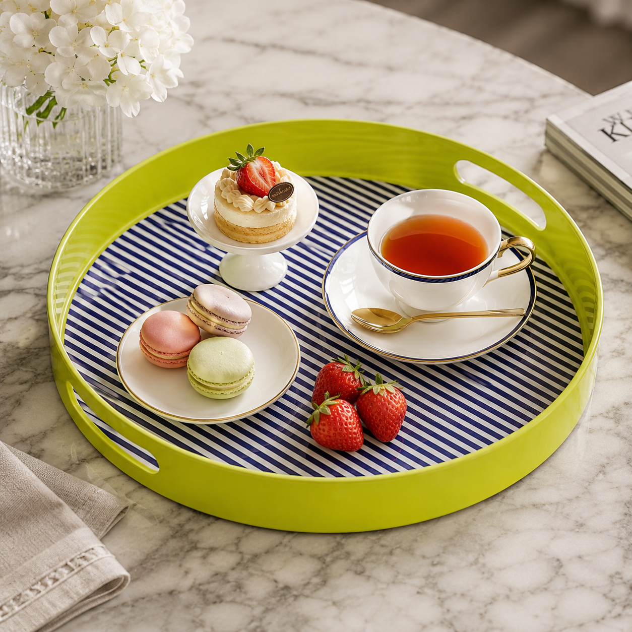 Plastic Dining Salome Stripe Tray With Handles | Indoor & Outdoor UK