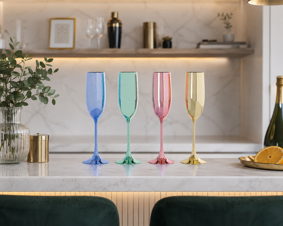 Pauline Set Of 4 Multicolour Champagne Glasses