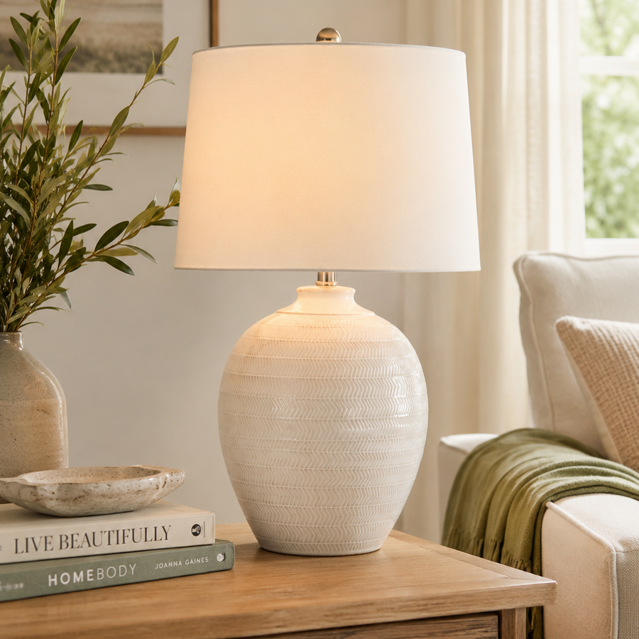 Bradley Ceramic Table Lamp Linen Shade