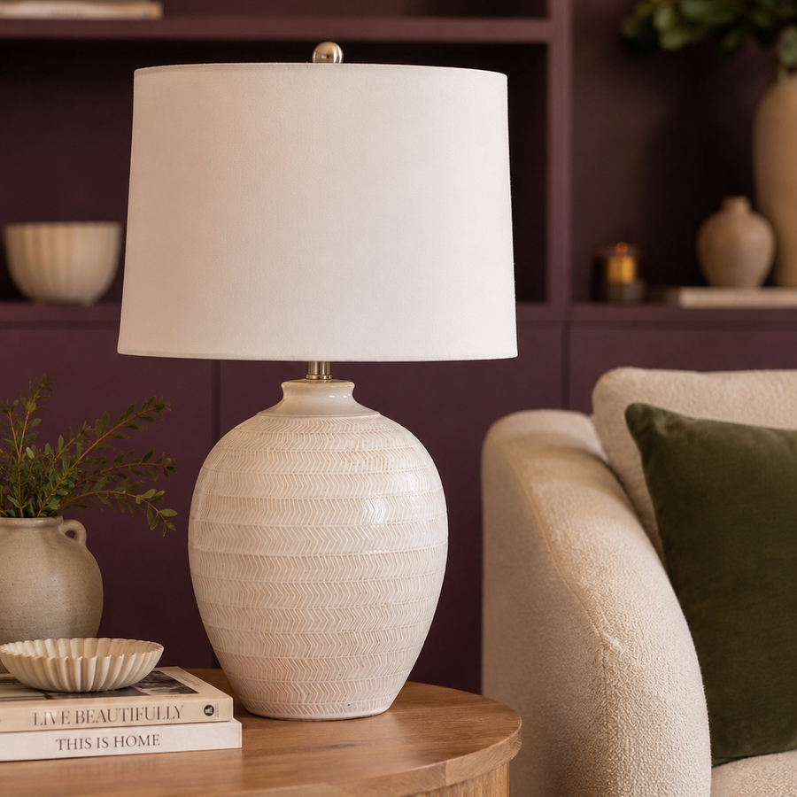 Rhianna Ceramic Table Lamp Linen Shade