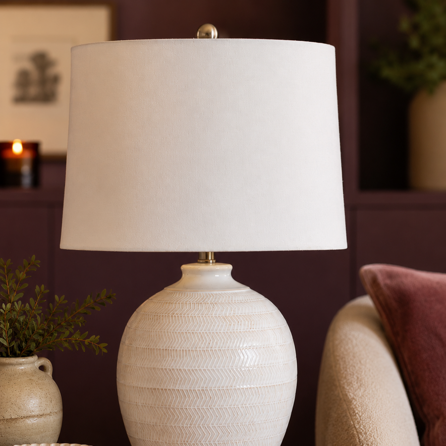 Rhianna Ceramic Table Lamp Linen Shade