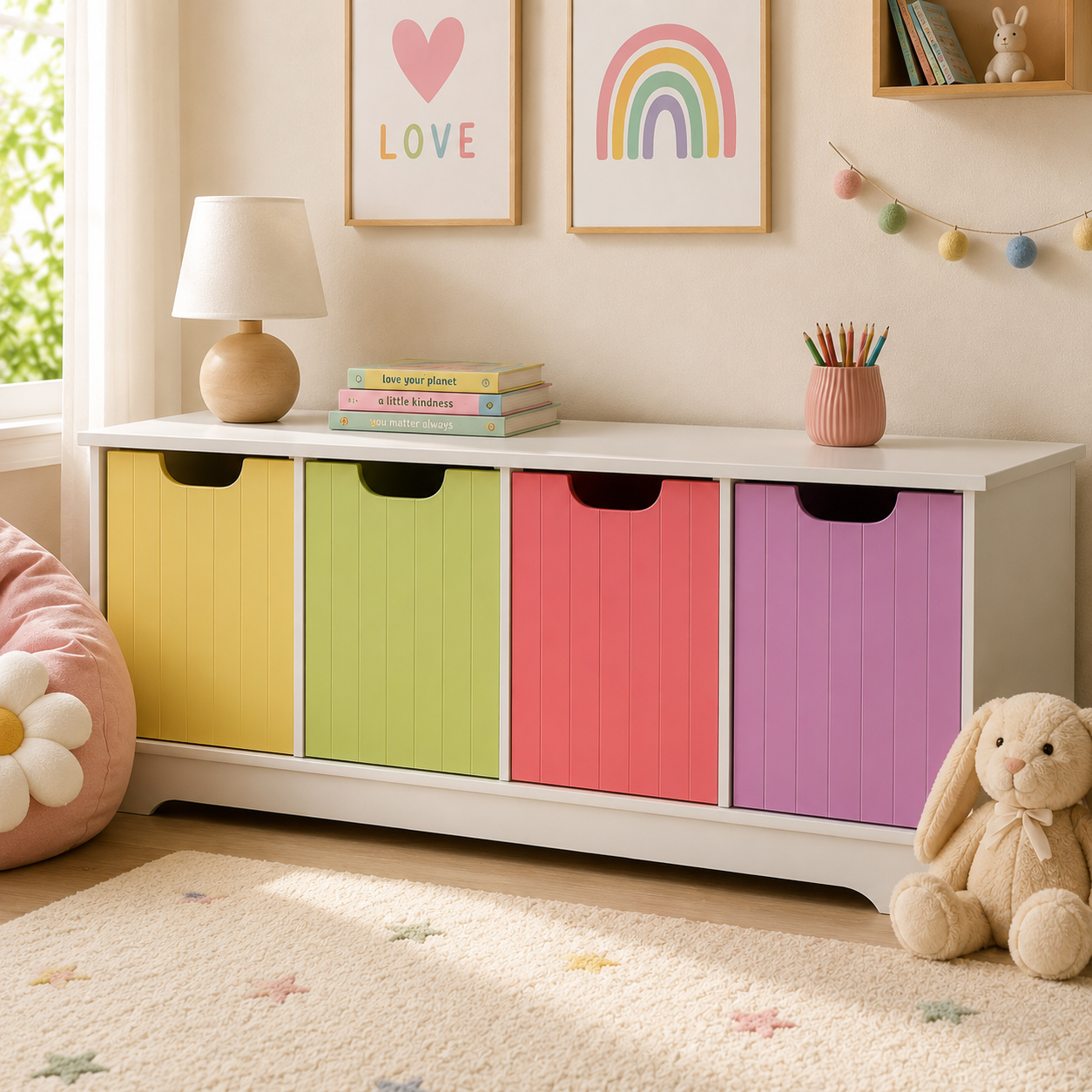 Mia Kids White 4 Coloured Boxes Storage Unit