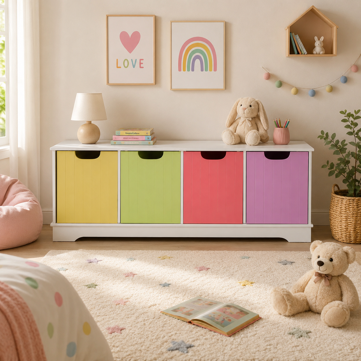 Mia Kids White 4 Coloured Boxes Storage Unit