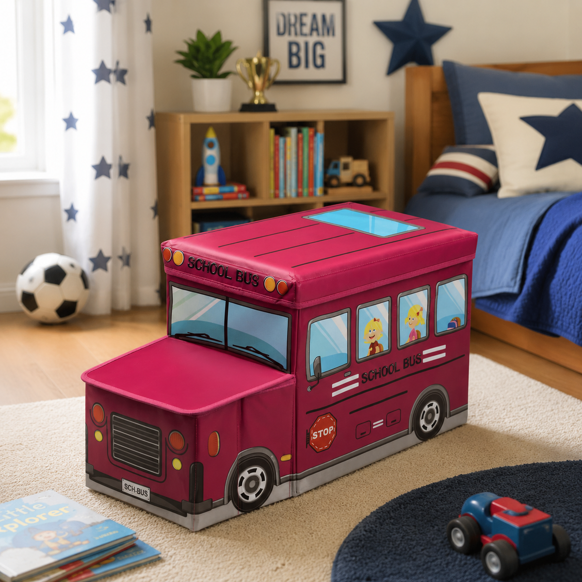 Mia Children's Hot Pink School Bus Box And Seat Storage